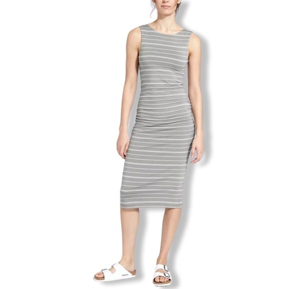 Athleta Gray/White Striped Comeback Tank Midi Dress - Picture 1 of 8